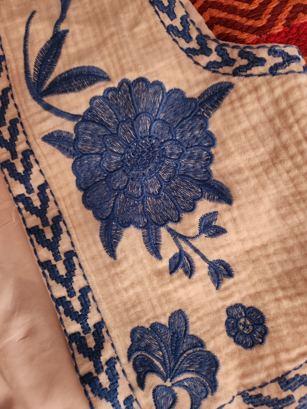 Embroidered Floral Cream & Blue Vest - Women's Jacket - Picture 2 of 7